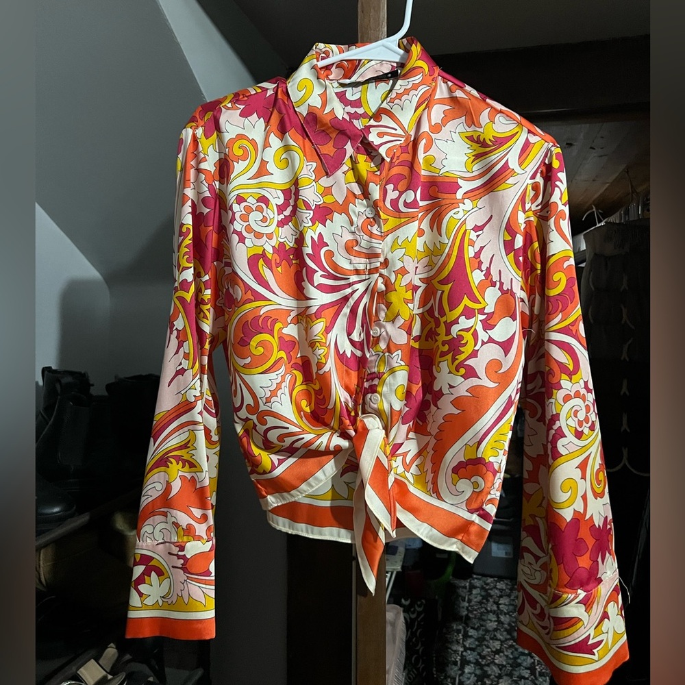 ZARA Colorful Front Tie Blouse SIZE S/M